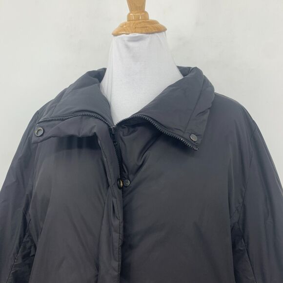 Eileen Fisher Stand Collar Winter Down Jacket Womens L Black Snap Button Puffer - Picture 3 of 16